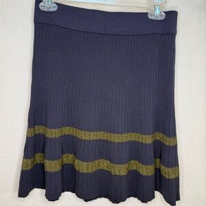 Ann Taylor Blue and Gold Ribbed A-Line Midi Skirt